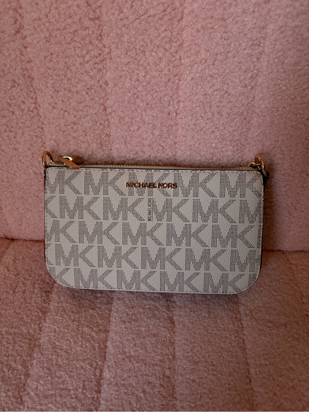 Michael Kors White and Gray Signature MK Crossbody Wallet